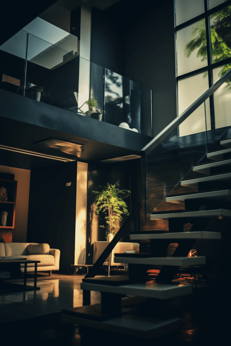 dark interior with stairs