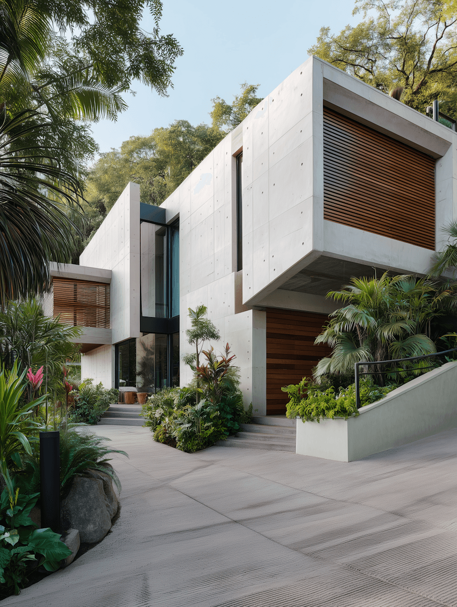 contemporary home exterior with garden